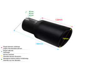 Universal Exhaust Tail Pipe Muffler Tip round 70mm lenght 120mm mounting diameter 45mm