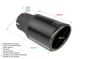 Universal Exhaust Tail Pipe Muffler Tip round 90mm lenght 120mm mounting diameter 60mm