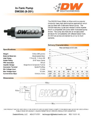 Fuel pump DeatschWerks DW200 255lph for Nissan 240sx/Silvia 1994-2002 S14 and S15