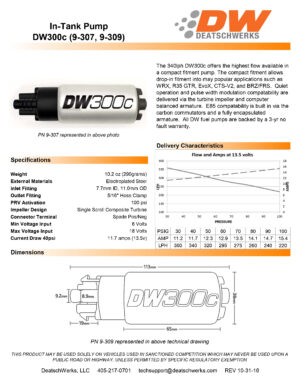 Fuel pump DeatschWerks DW300C 340lph for Ford Focus MK2 RS