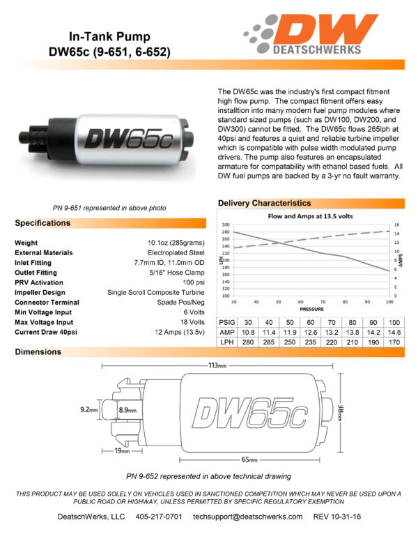 pompa-paliwa-dw65c-deatschwerks-265lph-uniwersalny-zestaw-montazowy-9-1000-z-klipami Fuel pump DeatschWerks DW65C 265lph 9-652-1000