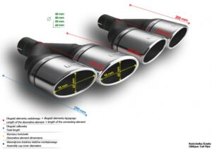 Universal Exhaust Tail Pipe Muffler Tip oval 95×65mm lenght 200/180mm mounting diameter 45mm