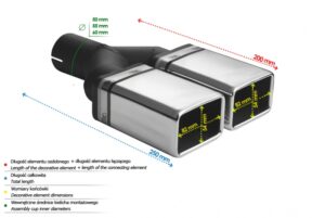 Universal Exhaust Tail Pipe Muffler Tip rectangular 82×54mm lenght 200mm mounting diameter 60mm