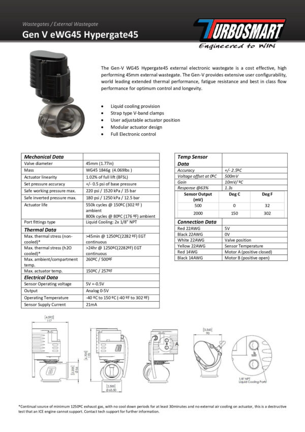 Wastegate Turbosmart TS-0553-1502 Gen-V eWG45 Electronic Hyper-Gate45