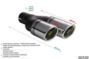 Universal Exhaust Tail Pipe Muffler Tip round 90mm lenght 225/205mm mounting diameter 50mm